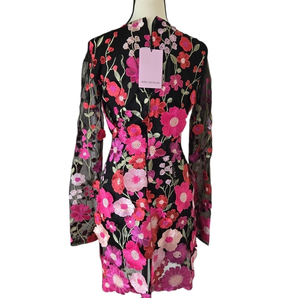 Avec Les Filles Black and Pink Floral Long Sleeve Dress - Picture 6 of 12